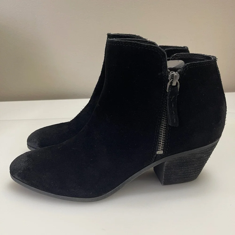 Frye & Co Judy Ankle Boots Womens 8 Black Suede Side Zip Block Heel Bootie Shoes